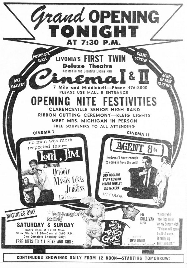 Livonia Mall Cinema - Oct 1965 Grand Opening (newer photo)
